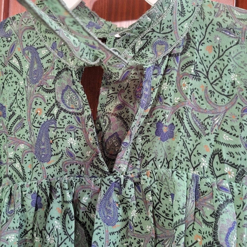 Lucky Brand Floral Paisley Print Bell Sleeve Fairy Victorian Style Blouse | XS - Picture 3 of 8